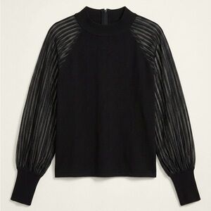 Belldini Black Long-Sleeve Sheer-Stripe Sweater Top